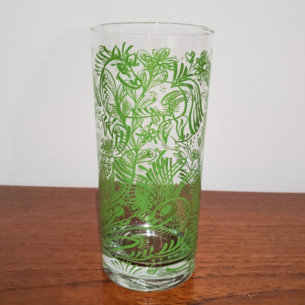 Vintage Glass Tumbler Made In Poland animal and leaf motif 6" tall - Picture 2 of 10